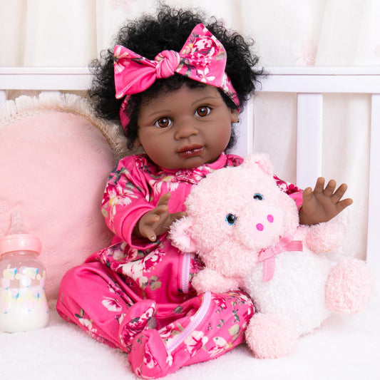 Aori Black Reborn Baby Doll face detail for lifelike play and storytelling adventures.