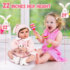 Aori doll includes feeding bottle and pacifier for realistic mealtime play.