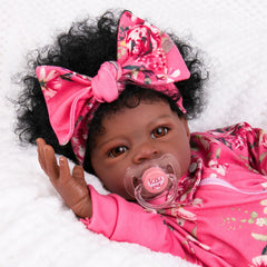 Aori Reborn Baby Doll Black Girl 20-inch face detail adds lifelike charm for imaginative play.