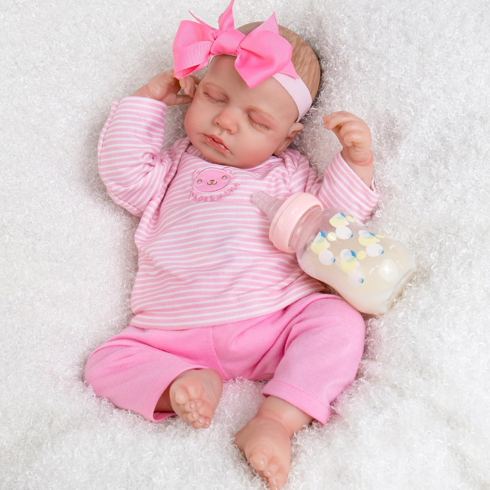 Aori Reborn Baby Dolls Girl 20inch hand-painted features highlight delicate blush and lashes.