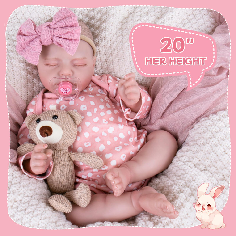 Aori lifelike doll 20in with bottle and pacifier supports feeding play.