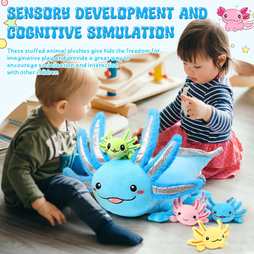 Aoriher axolotl family display plush set for cozy home decor.