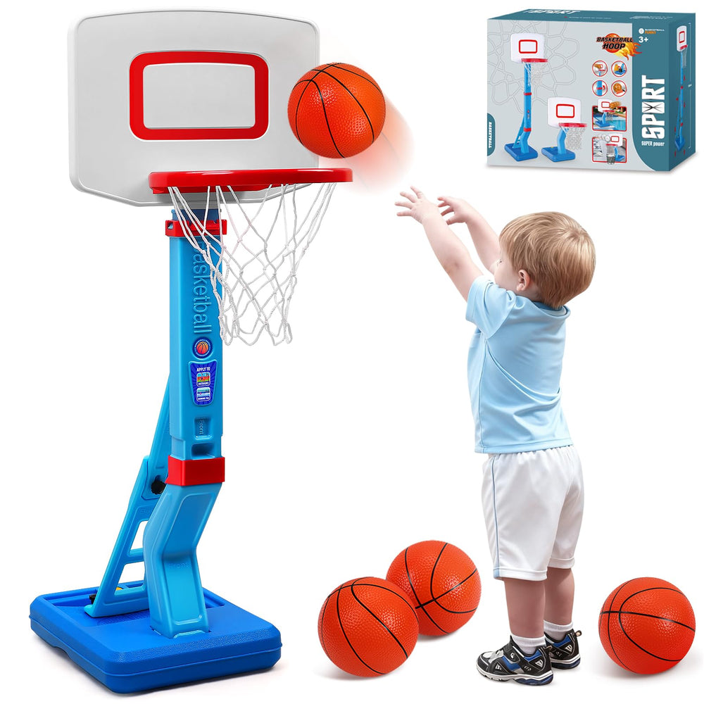 AOSPHYS Toddler hoop, height-adjustable 27.6–54 in, supports growth and skill development.