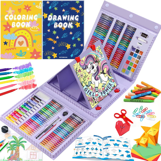 AOTEMOON all-in-one art kit with easel offers stable support for drawing and painting sessions.