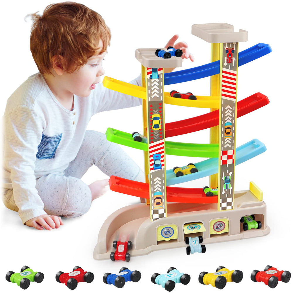 Aotipol car ramp toy with two parking lots for cooperative play