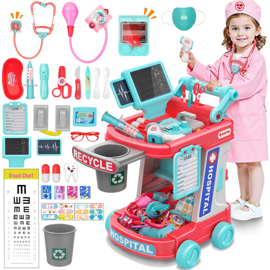 Aowjoy doctor kit rolling cart ready for imaginative play and tidy storage