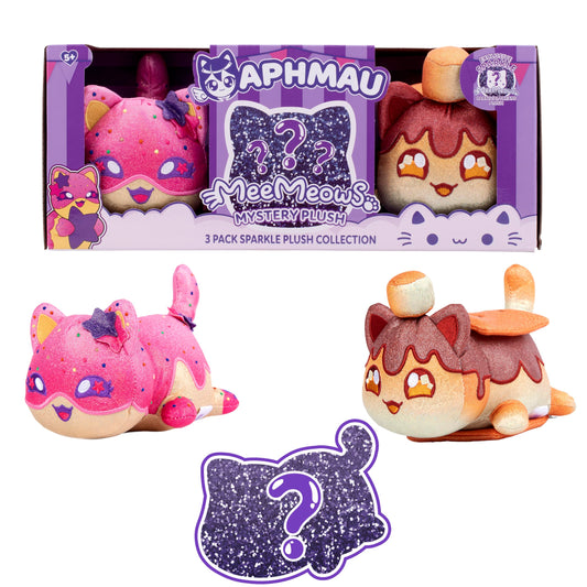 Aphmau MeeMeow Carnival Treats 6in pack, three plush friends, ideal for display and gifting.
