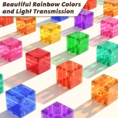 Apluses rainbow-colored magnetic cubes promote color sorting and visual exploration.