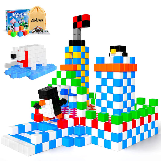 Apluses magnetic blocks 81pcs colorful pieces for imaginative building and learning