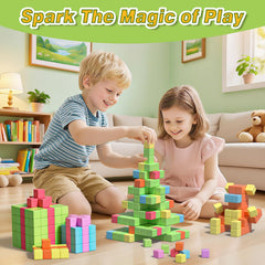 Open-ended Apluses blocks inspire pretend play and sensory exploration away from screens.
