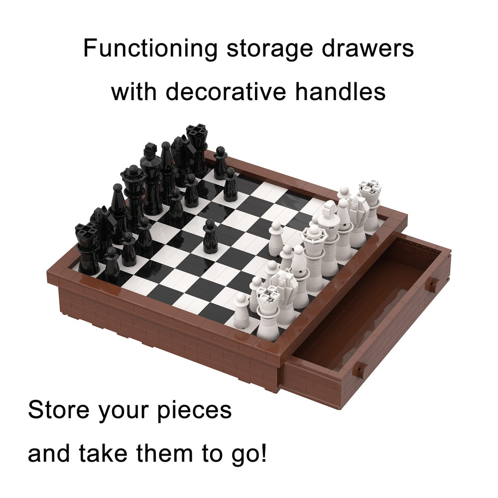 Apostrophe Games Building Block Chess Set pieces closeup reveals durable bricks and detailing.