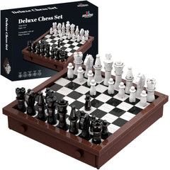 Apostrophe Games Building Block Chess Set assembly view showing the 1,024-piece kit for creative play.