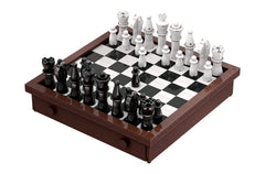 Apostrophe Games Building Block Chess Set built-in storage drawers help keep pieces organized.