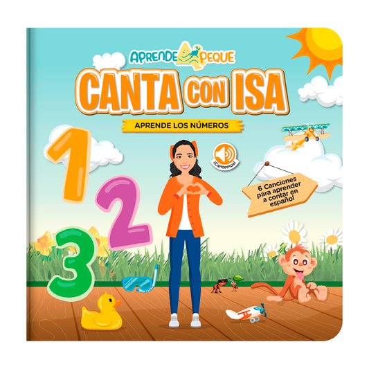 Aprende Peque Musical Counting Book with Isa sound buttons for counting practice.
