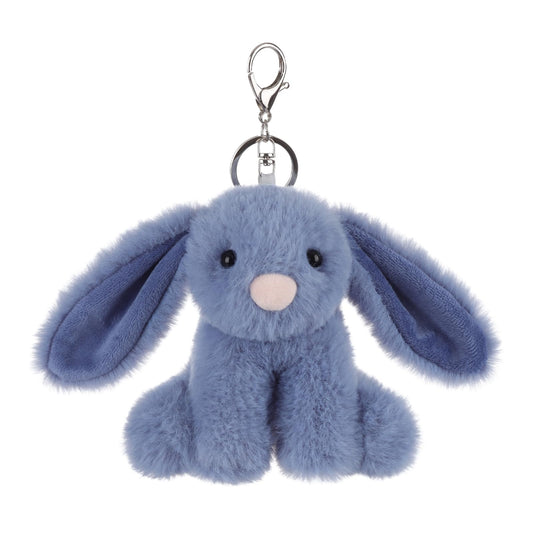 Apricot Lamb blue bunny plush toy keychain, soft portable companion for kids on the go.