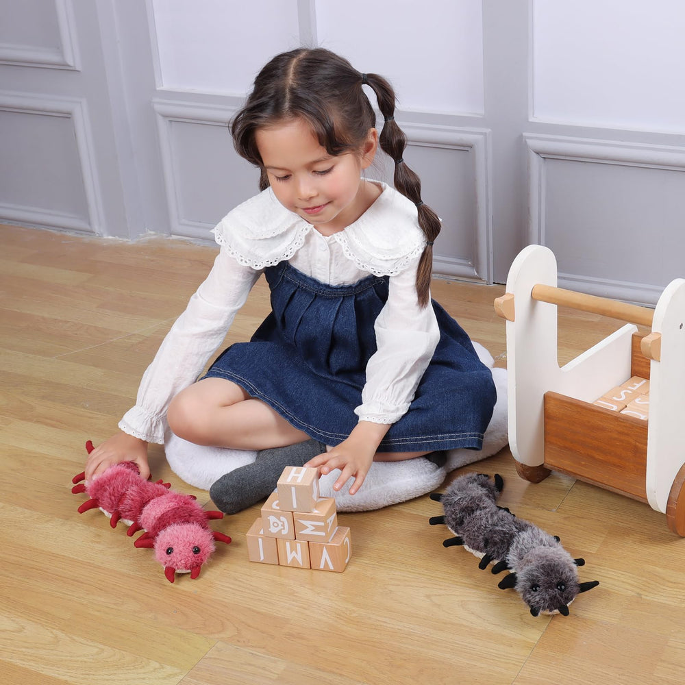 Apricot Lamb devil centipede plush hugging-ready pose supports comforting play.