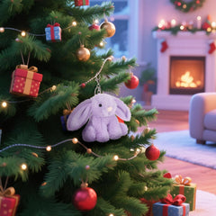 Apricot Lamb purple bunny soft toy closeup—handmade plush with fluffy fur and safety-minded stitching.