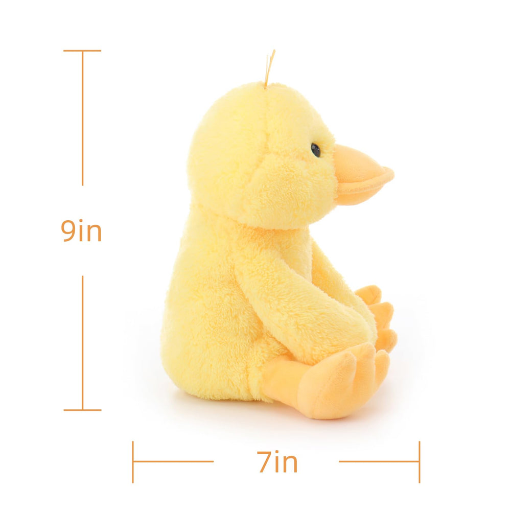 Apricot Lamb velvet duck plush in a cozy bedtime scene for kids.