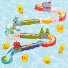 Aprilwolf Duck Slide wall-track design for customizable bath play layouts.