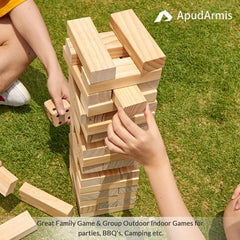 ApudArmis Giant Tumble Tower pinewood blocks with rounded edges feel safe and durable.