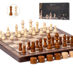 apyr aoma Chess Set with 15-inch folding walnut board for travel and home use