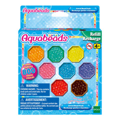 Aquabeads front packaging showing colorful jewel bead refill and clear box for easy storage
