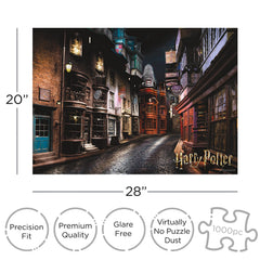 Diagon Alley street scene 1000-piece puzzle with precision-cut pieces for a snug fit