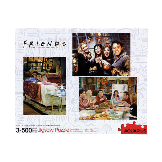 Aquarius Friends puzzles set 3 box front, vivid licensed artwork for fans