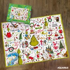 AQUARIUS Grinch collage puzzle glare-free paper enhances visibility while solving.
