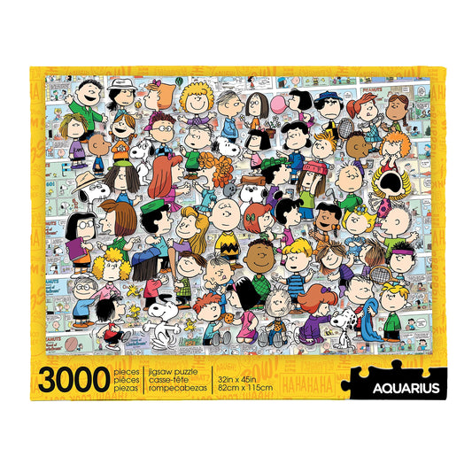 AQUARIUS Peanuts cast puzzle box art featuring the gang for family game night