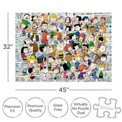 AQUARIUS Peanuts cast puzzle box front shows colorful characters and a satisfying challenge