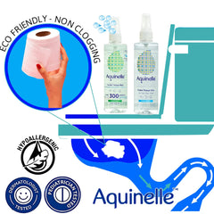 Close-up of Aquinelle non-clogging formula designed for safe flushing