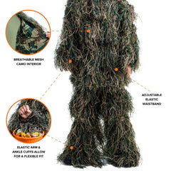 Arcturus Ultra-Lite Kids Ghillie Suit pants side view with draw cords for secure fit.