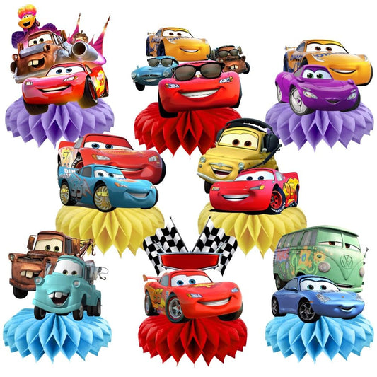 ARHAVI cars table centerpiece 2-sided for vibrant birthday decor and photo opportunities.
