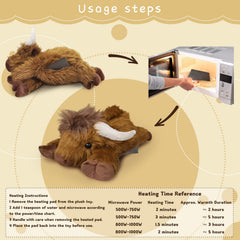 ARING PLUSH Highland Cow plush used as a soft pillow on a bed