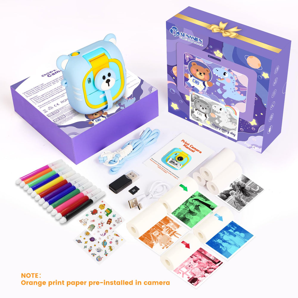 ARNSSIEN Kids Camera Instant Print complete gift package for birthdays.