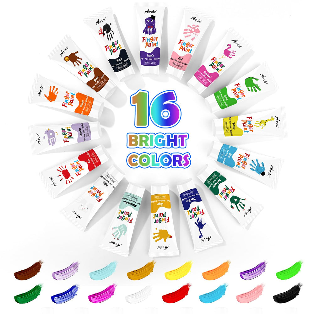 AROIC finger paint color swatches demonstrate easy color mixing and learning