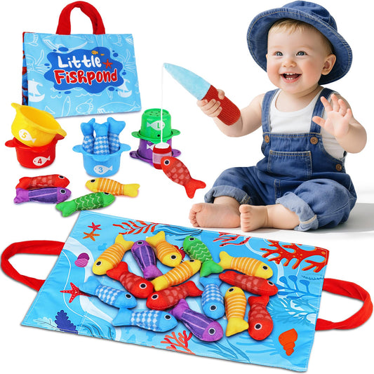 Arovan fishing pole with cloth fish boosts hand-eye coordination during play