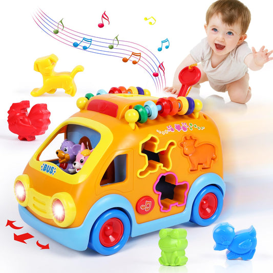 arscniek baby bus with animal blocks promotes early exploration and fine motor play.