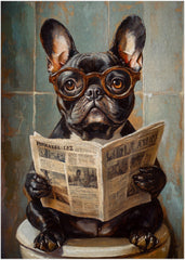 Art of Socks French Bulldog reading newspaper puzzle image, ideal for cozy family evenings.