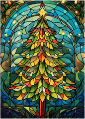 Art of Socks stained glass Christmas tree puzzle 1000pc with vibrant colors for family fun.