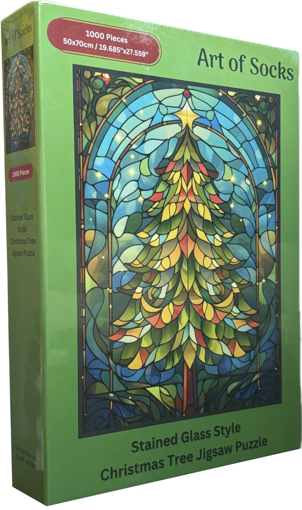 Art of Socks puzzle shows vibrant colors enhancing holiday decor during assembly.