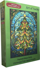 Art of Socks puzzle shows vibrant colors enhancing holiday decor during assembly.