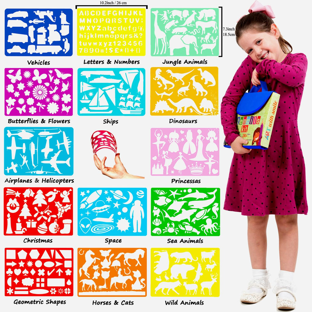 Art with smile kids using stencils on the go encourages imaginative drawing.