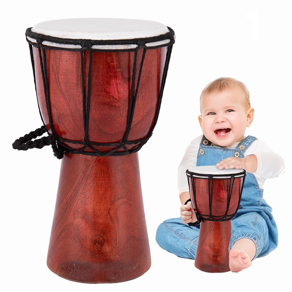 ArtCreativity 8-inch mini wooden drum with rustic brown finish, perfect party entertainment for kids.