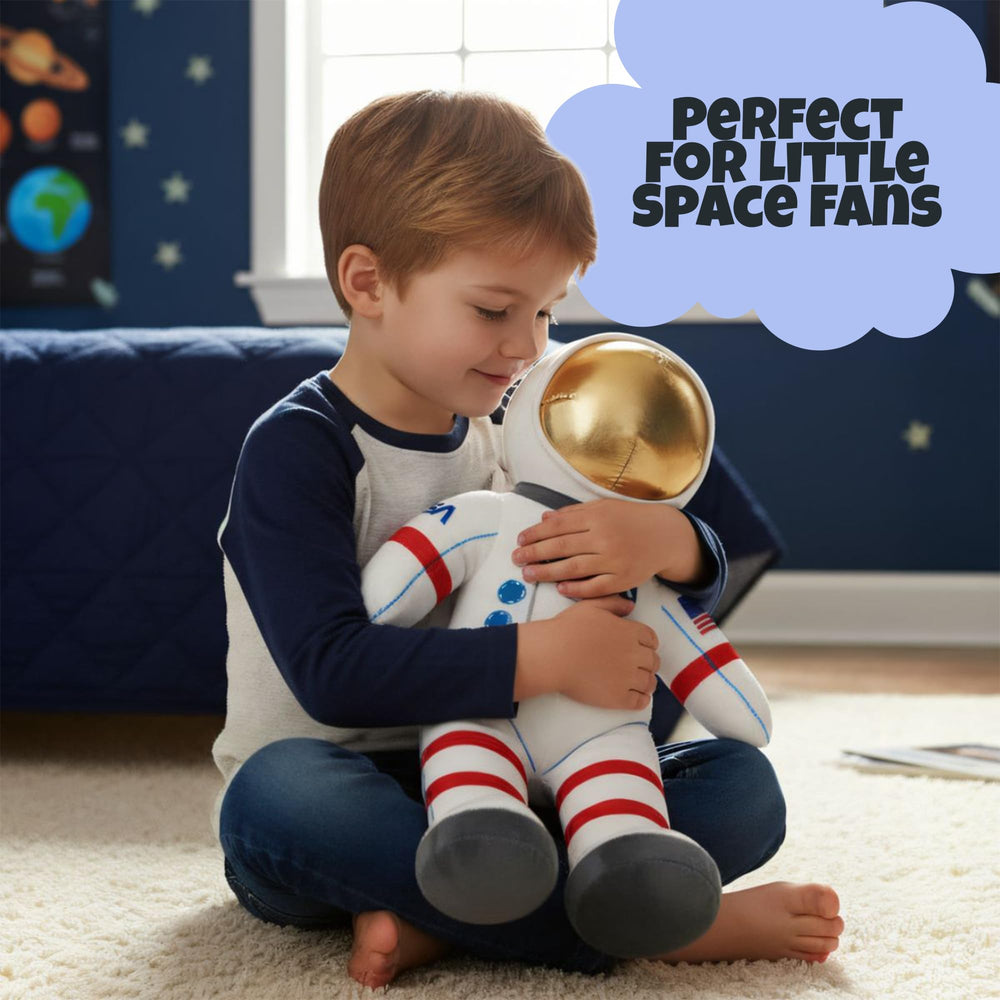Kid playing with ArtCreativity astronaut plush for pretend adventures