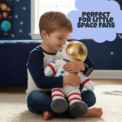 Kid playing with ArtCreativity astronaut plush for pretend adventures