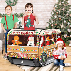 ArtCreativity Christmas Bus Tent back view creates cozy indoor holiday backdrop