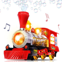 ArtCreativity Christmas Train Bubble Machine front view with lights and bubbles for interactive play.