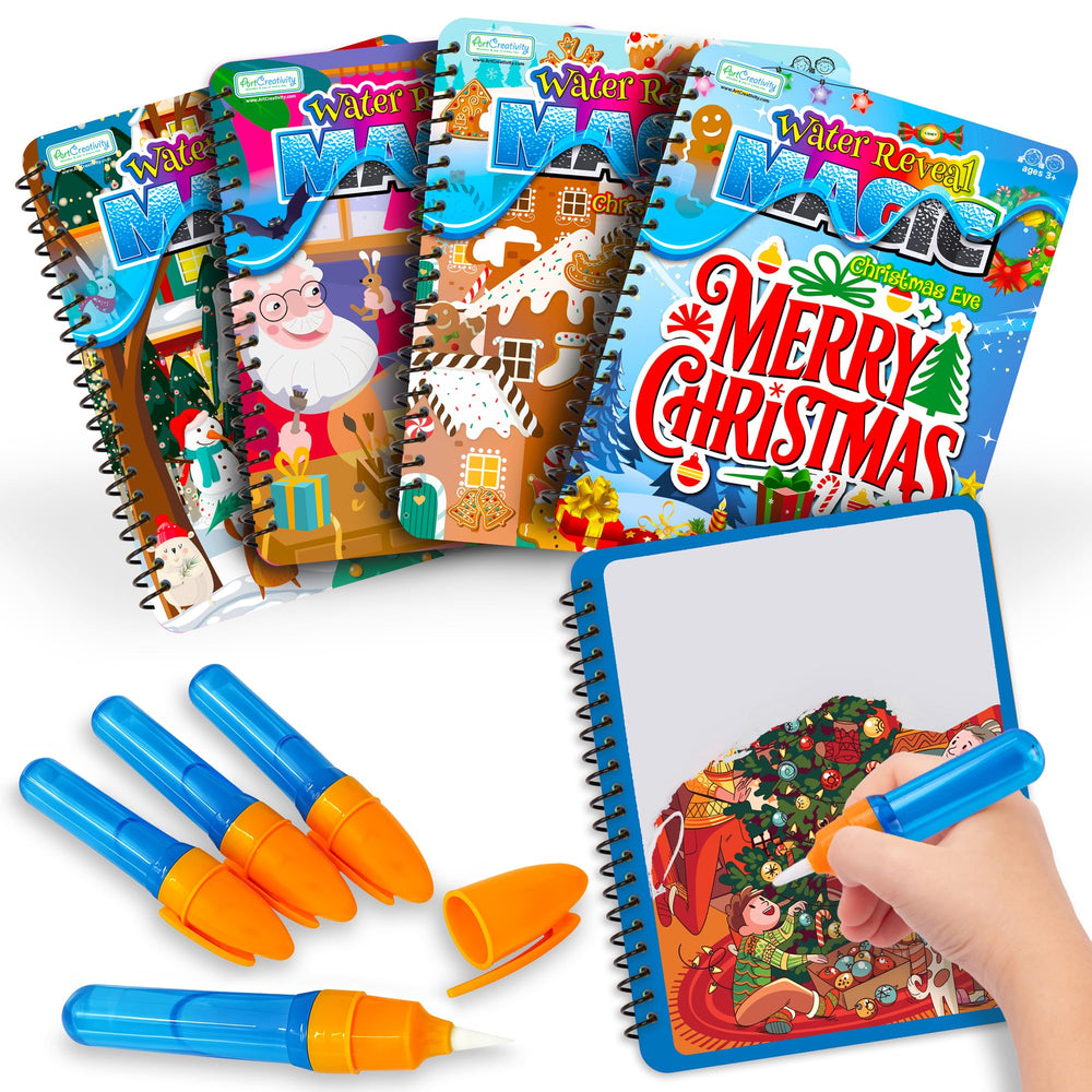 ArtCreativity Christmas water coloring book set: festive scenes for mess-free toddler fun.